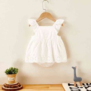 Été 0-24M enfants robe infantile filles barboteuse née fille pur coton brodé dentelle combinaison bébé vêtements tenues 210429