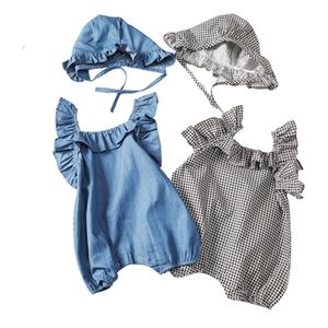 Zomer 0-3yrs geboren jeans romper jongens kleding plaid katoen rompertjes baby baby meisjes jumpsuit 210417