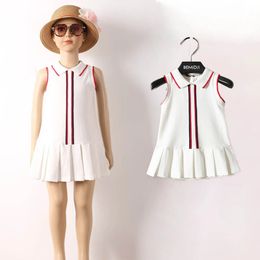 Verão 1-12 anos criança estilo preppy algodão branco cor retalhos arco vestido plissado para crianças bebê meninas design de marca 240119