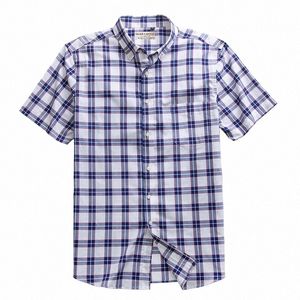 Été 100% Cott respirant hommes chemises Fi mince à manches courtes Dr chemise Blouse mâle Slim Fit Plaid haute qualité chemise u3YW #