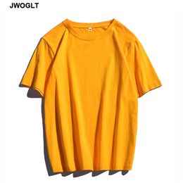 Été 100% coton doux hommes t-shirts décontracté à manches courtes col rond coupe régulière noir blanc jaune basique hauts t-shirts M-4XL 210721