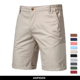 Zomer 100% katoenen vaste shorts Men Hoge kwaliteit Casual Business Sociale elastische taille Men Shorts 10 Colors Beach Shorts 240420