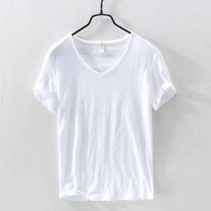 Verano 100 Camiseta de algodón Hombres Vneck Color sólido Camiseta casual Camisetas básicas Tallas grandes Tops de manga corta Y2449 240220