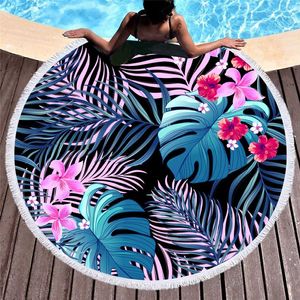 Zomer 150 cm ronde bladeren strandhanddoek handdoek bohemia stijl kustwand tapijt Tapijtbad sporthanddoek met trekkoord rugzak tas yoga mat