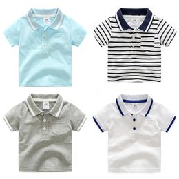 Summer 2-10 años ropa para niños Rocio de cuello de béisbol Béisbol Sports Algodón de algodón Camiseta de manga de manga corta 240521