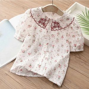 Zomer 2 3 4 5 6 7 8 9 10 12 jaar zoet borduurwerk Volledige print Floral Puff Short Mouw Blouse Shirt voor Baby Kids Girl 210529