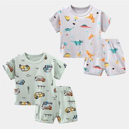 Zomer 2 3 4 6 8 10 jaar Cartoon Animal Print Katoen Korte Mouw Knappe T-shirt Nachtkleding Pyjama Sets voor Baby Kids Boy 210625