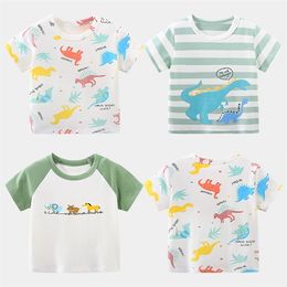 Zomer 2 3 4 6 8 10 jaar Kinderkleding Katoen Kids Cartoon Animal Print Streped Short Mouw Basic T-shirt voor Jongen 210625