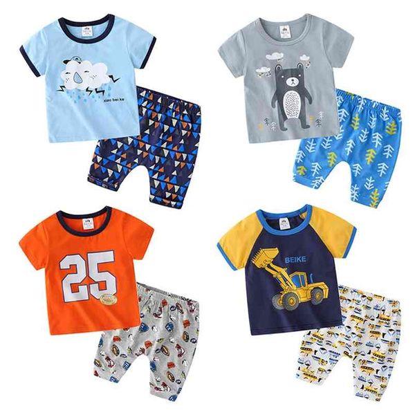 Été 2 3 4 6 8 10 Ans Enfant Animal Lettre T-Shirt + Shorts Home Wear Costumes Casual Coton Pyjamas Ensembles Pour Enfants Bébé Garçon 210625