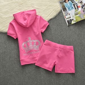 Zomer 2 -delige korte sets vrouwen outfit comfort eenvoudige tracksuit katoen hoodies broek roze sportkleding