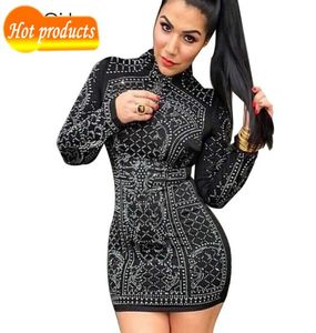 Summer 2016 Kim Kardashian Rhine Rhine Black Bodycon Vestido de manga larga Vestidos de fiesta de vendaje de talla grande Vestidos1349472