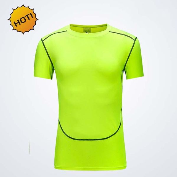 Summer 2017 Outdoors sport Pro Skinny Thermal Muscle Bodybuilding Base Layer Tops Crossfit Tight Fitness Vert T-shirt à manches courtes hommes