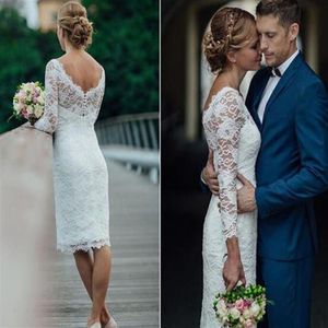 Été 2017 Robes De Mariée Courtes Longueur Au Genou Simple Blanc Ivoire Gaine Courte Robes De Mariée Robes De Mariée278s