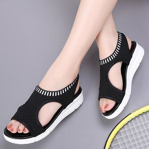 Zomer 2019 nieuwe vrouwen sandalen mode dames wig sandalen dames slip comfortabele elastische band platte sandalen vrouwen 888 y190706