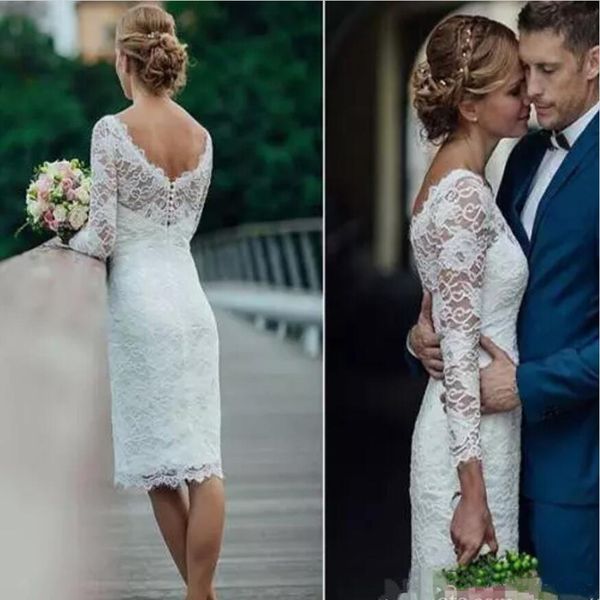 Verano 2022 vestido de novia corto manga larga hasta la rodilla Simple blanco marfil vaina vestidos de novia bohemios vestidos de novia hechos a medida