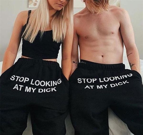 Été 2020 Joggers femmes pantalons lettre arrêter de regarder ma bite pantalons de survêtement Hip Hop noir taille haute pantalon de Jogging pantalon femmes2877371207