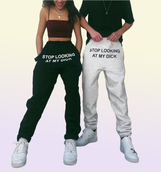 Été 2020 Joggers femmes pantalons lettre arrêter de regarder ma bite pantalons de survêtement Hip Hop noir taille haute pantalon de Jogging pantalon femmes5209923