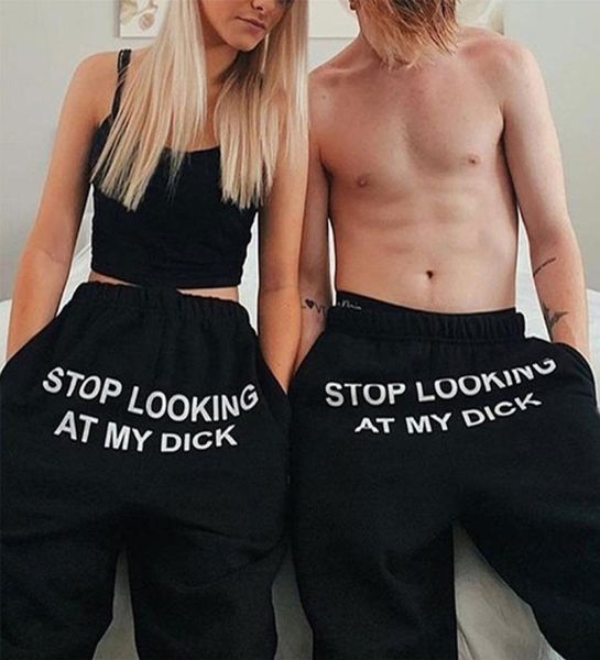 Été 2020 Joggers femmes pantalons lettre arrêter de regarder ma bite pantalons de survêtement Hip Hop noir taille haute pantalon de Jogging pantalon femmes1179952