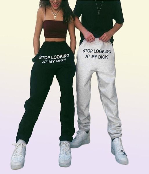 Été 2020 Joggers Femmes Pantalon Lettre Arrête de regarder mon pantalon de jogging Hip Hop Black High