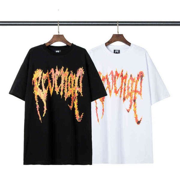 Été 2022 Marque de mode Revenge Avenger Flame Print Hip Hop T-shirt à manches courtes pour hommes et femmes