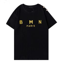 Zomer 2022 Parijs modeontwerper high-end dames T-shirt mouw t-shirt Dames knop Balmaim bedrukt Harajuku heren paar stijl katoenen overhemd met ronde kraag