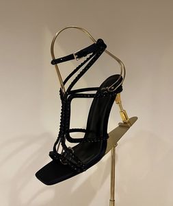 Été 2023 Marque Femmes Moneta Sandales Chaussures Bretelles Ornées De Cristal Croix Veau Daim Doré Gravé Talon Parti De Mariage Pompes Gladiator Sandalias