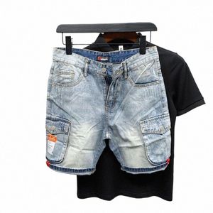 Zomer 2023 Nieuwe Luxe Heren Shorts Koreaanse Stijl Streetwear Korte Jeans Met Designer Grote Zakken Cargo Casual Denim Shorts m5qu #