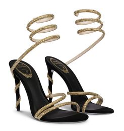 Zomer 2023S/S Margot Crystal Sandals Shoes Women Renecaovilla Snake Wrapped High Heel Party trouwjurk Lady Sandalias EU35-43 Originele doos