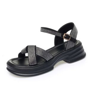 Zomer 2024 Nieuw casual platform Rhinestone Bottom echte lederen sandalen vrouwen