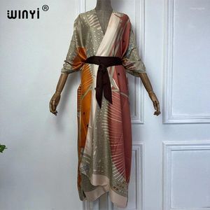 Zomer 2024 Print Midden -Oosten Kimono Beach Cover Up Dress Elegant African Women Boho Cardigan Holiday Maxi Abaya