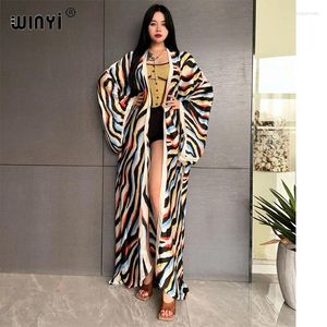 Été 2024 Winyi Kimono Africa MAXI DRAKE BEACH Wear Cover-up Cardigan Elegant Carganan Tenues Fomen Fashion Print Sexy Coat