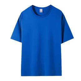 T-shirt d'été en coton épais pour hommes, personnalisé, épaules tombantes, manches courtes, surdimensionné, blanc, pantalon noir, bleu brillant, 210g