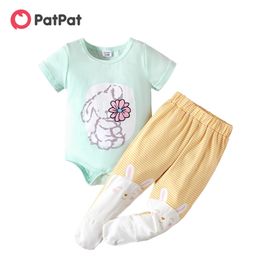 Été 2pcs bébé fille coton doux à manches courtes lapin barboteuse pantalons ensembles 210528