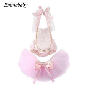 Été 2 pièces mignon bébé filles dentelle ceinture suspendue barboteuse combinaison + Tutu jupes robe Sunsuit tenues Costume rose bébé ensembles vêtements