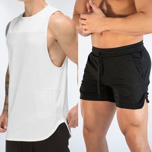 Été 2pcs Ensembles Survêtement Hommes Joggers Shorts Hommes Mesh Sportswear Vêtements Bodybuilding Chemise Sans Manches + Gym Shorts Survêtements 210421