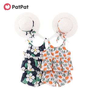 Summer 3 piezas para niña para niña fruta de fruta y pantalones cortos con sombrero 210528