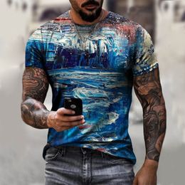 Zomer 3D Printing T-shirts Heren Olieverfschilderij Natuurlijk Landschap Mouwen Heren Street Fashion Casual Oneck T-shirts en Tops 6XL 220608