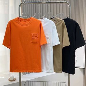 Verano 3D Relieve Camisetas Hombres y Mujeres Camiseta de Algodón Carta Sólido Manga Corta Cuello Redondo Camiseta Casual