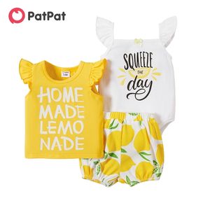 Zomer 3 stks Baby Girl School Letter Lemon Baby's Sets Rompertjes 210528