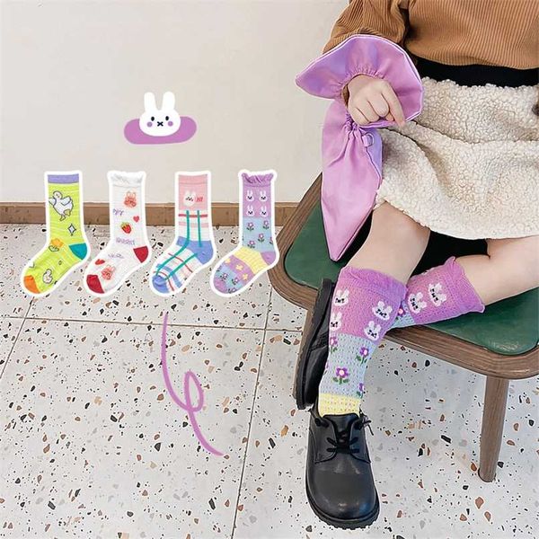 Verano 4 par/lote calcetines de bebé niñas estilo coreano dibujos animados transpirable malla fina niños calcetines para niños 211028