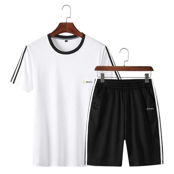 Verano 4XL Conjuntos para hombre 2 PCS Top Tee Shirts Camiseta casual Hombres Camiseta de poliéster Moda para hombre Camiseta Homme Conjunto corto 210601