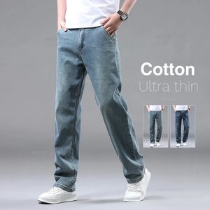 Été 95% en coton Jeans droits lâches pour les hommes Business Casual Stretch Soup Soft Tissu pantalon Denim Male Brand Tableau 240430
