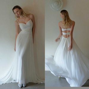 Zomer een lijn trouwjurk chiffon spaghetti banden vestido de noiva prinses bruidsjurken sexy backless birde jurken
