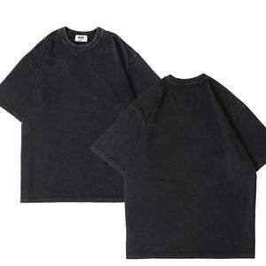 T-shirt lavé à l'acide d'été 100% coton Tshirt Hip Hop Streetwear Sleeves Black Black Loose Tee Tee pour l'homme 240403