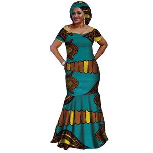 2019 Zomer Afrikaanse Jurken voor Dames Vestidos Gratis Sjaal Afrika Kleding Dashiki O-hals Splice Lange Party Jurken WY3600