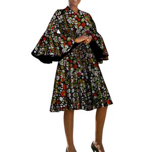 Zomer Afrikaanse traditionele kleding voor vrouwen V-hals Afrikaanse print jurk bazin lange mouw Afrikaanse vrouwen kleding geen WY4156