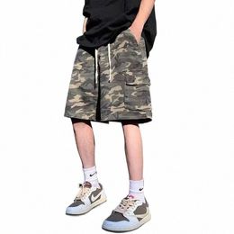 Été américain Camoue Denim Shorts High Street Fi riche beau haute qualité lâche jambe droite décontracté quart Y2k pantalon 50tz #