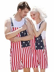 Summer American Flag Combinaisons pour hommes Star Imprimé Jeans pour femmes Salopette Casual Poids léger Surpender Shorts Pantalons t9Ar #
