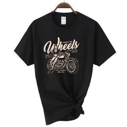 Zomer Amerikaanse retro korte mouwen O-neck motorfiets gedrukte T-shirt Women Fashion Simple 100% Cotton Washed Casual Sport Tops