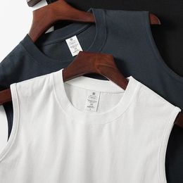 Summer American Sans mannequin Oneck Color Color Tshirt Mens Fashion 100% Coton Washed Casual Sports Fitness Basketball Vest de basket 240507